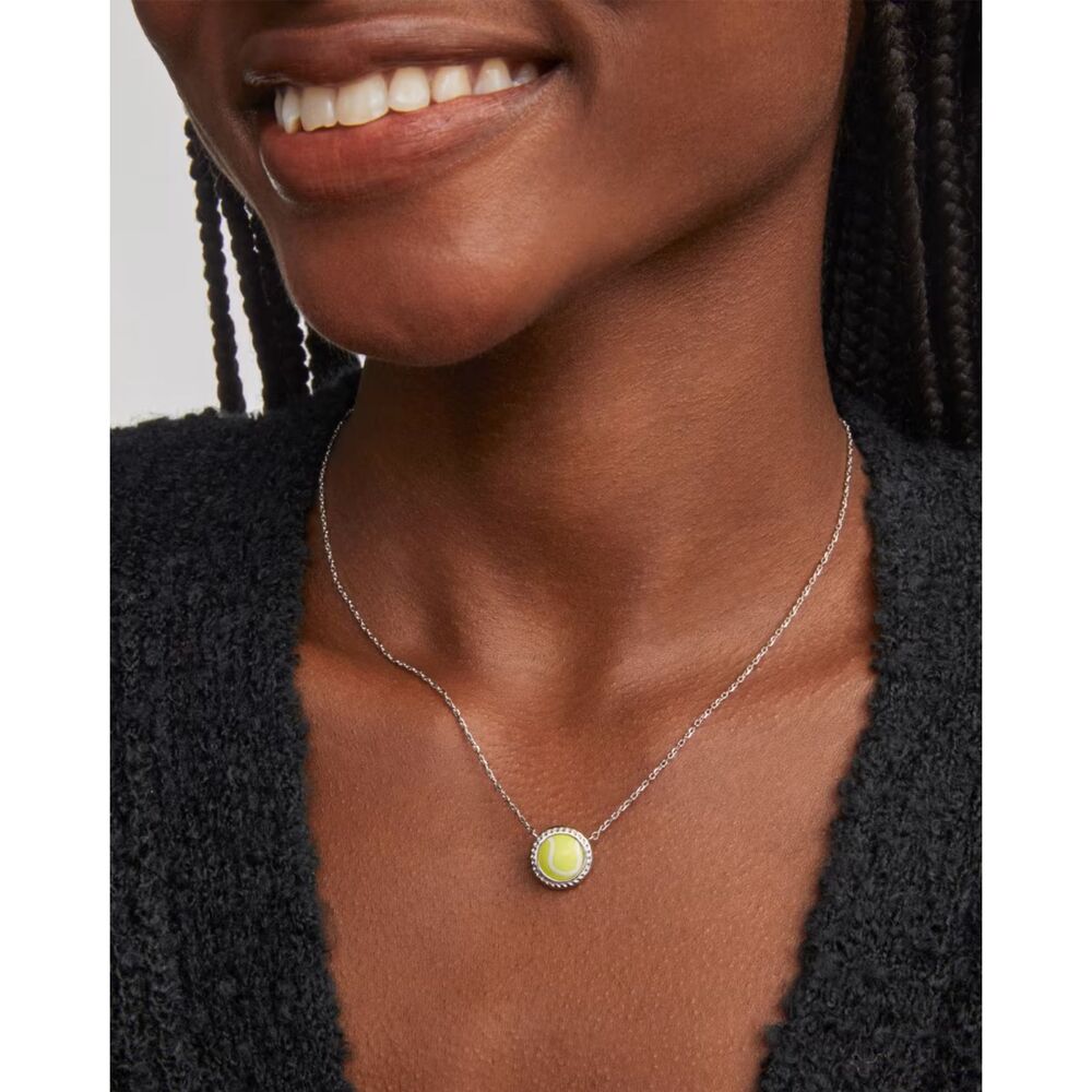 NWT Kendra Scott Tennis Silver Short Pendant Necklace in Chartreuse - Picture 12 of 12